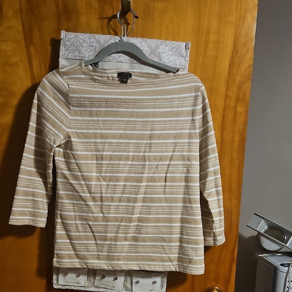 Ann Taylor Factory Beige and White Striped Top